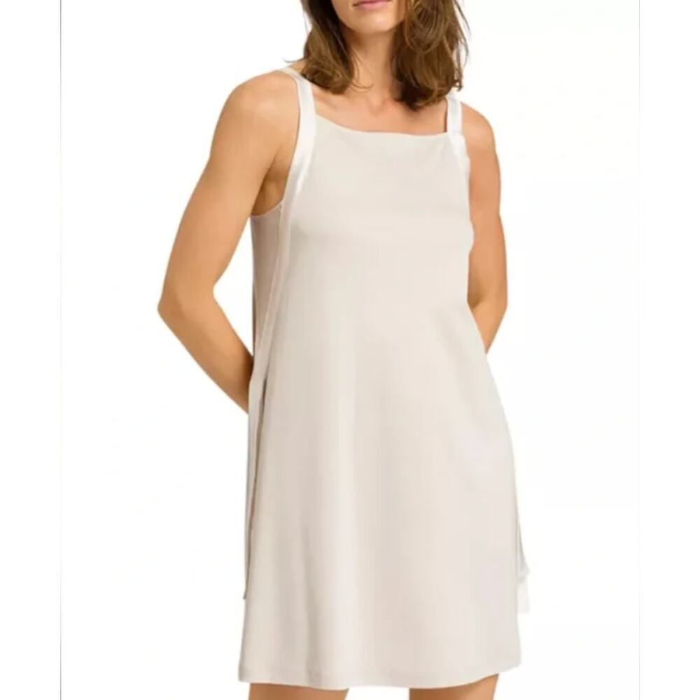 Hanro Thea Tank Nightgown Beige Neutral Mini Sleeveless SMALL Ties 100% Cotton